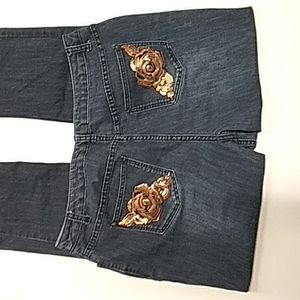 Copper embellished jeans